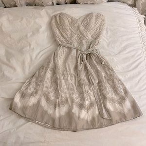 Off White Gray Light Tan Sweetheart Neckline Strapless floral dress